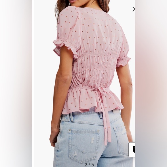 NWOT Farm Rio BLEACHED MAUVE COMBO ADORE RUCHED BLOUSE Size S - Picture 2 of 9